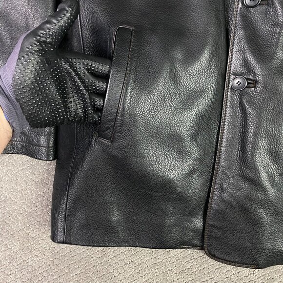 Vintage Columbia Leather Jacket Men's Large Heavyweight Button Front - Picture 3 of 16